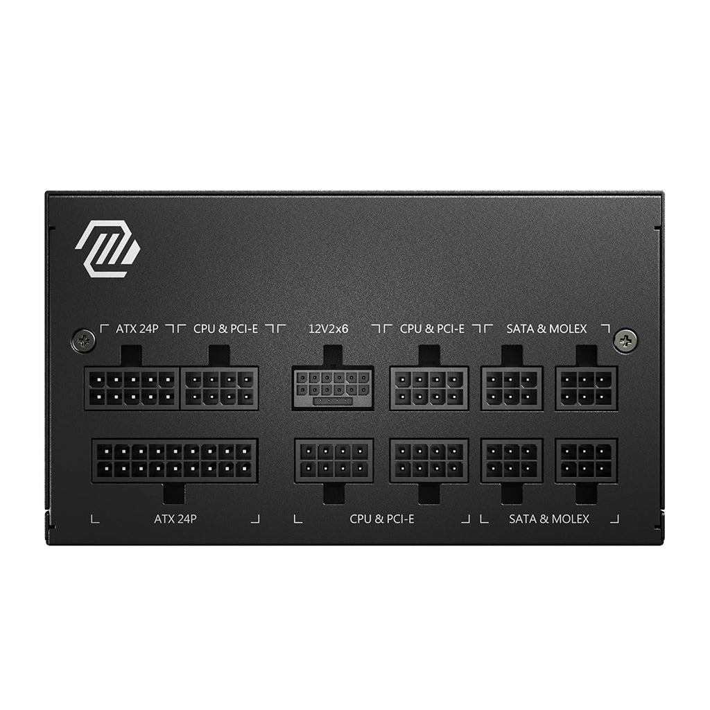 Rear view illustrating the fully modular connector panel and on/off switch.

