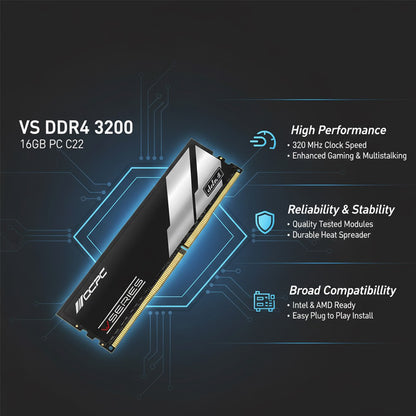 OCPC VS DDR4 3200MHz 16GB Desktop RAM Module CL22 Non-ECC UDIMM for Intel & AMD Systems