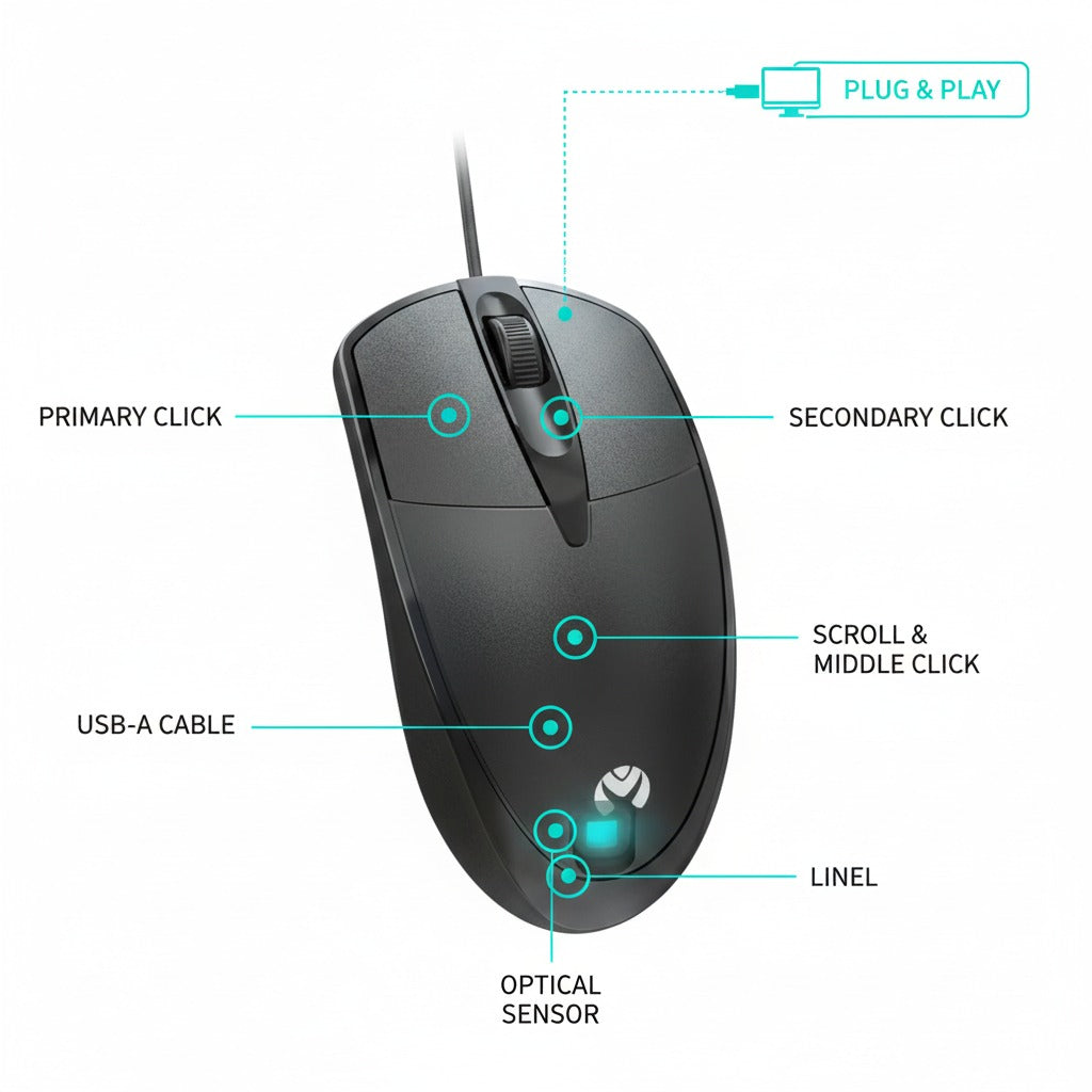 Mikuso MOS-371U USB Wired Optical Mouse 1200 DPI with 3 Buttons and Scroll Wheel