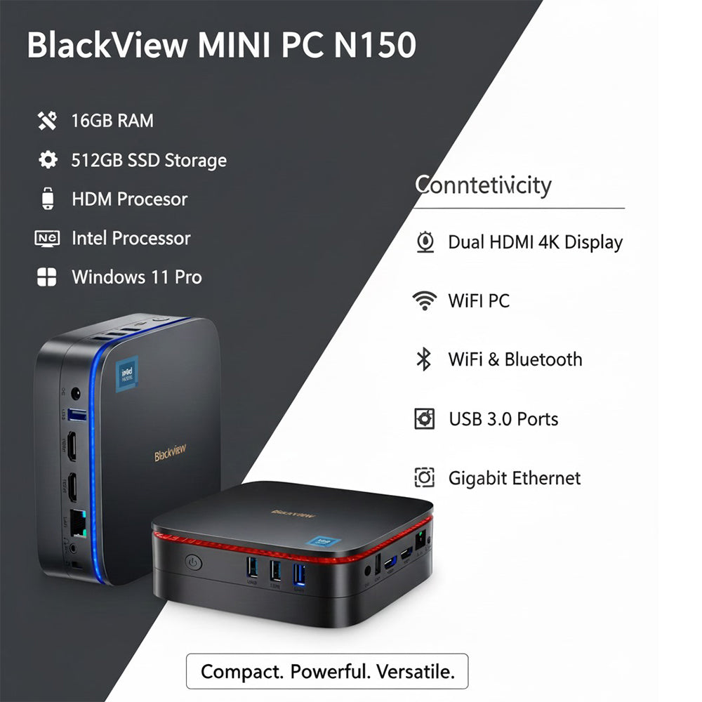 BlackView MINI PC N150 16GB RAM 512GB SSD Intel N150 Quad-Core Windows 11 Pro MP60-N150