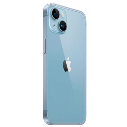 iPhone 14 Blue rear view showing dual 12MP camera system
