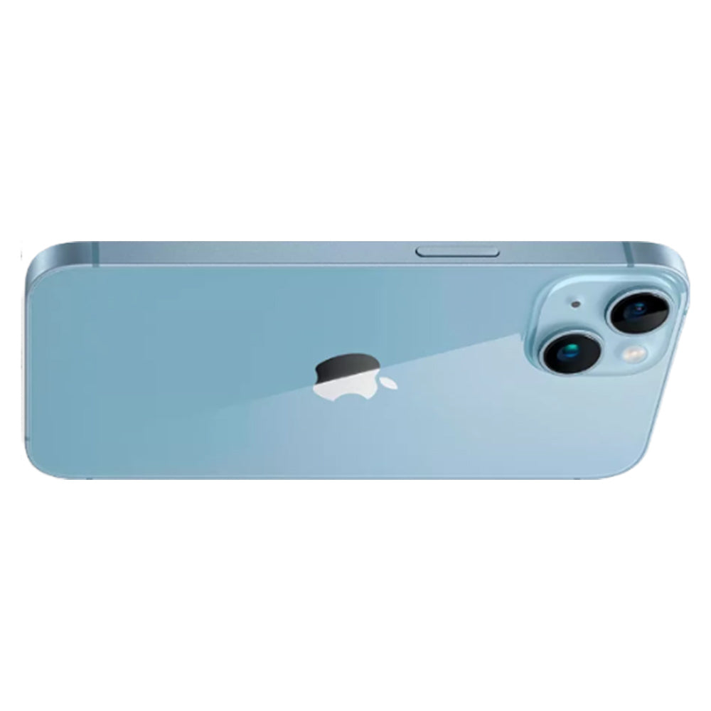 iPhone 14 Blue with A15 Bionic chip and iOS 16 interface