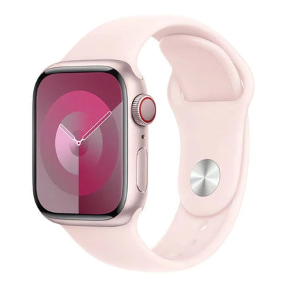Apple Watch with light pink band on wrist