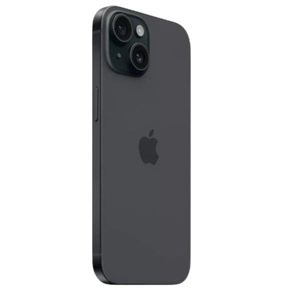 iPhone 15 Black rear view showing 48MP dual camera system