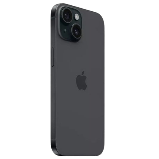 iPhone 15 Black rear view showing 48MP dual camera system