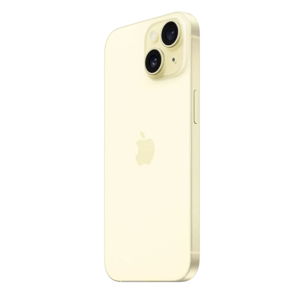 Apple iPhone 15 Yellow dual-camera system close-up