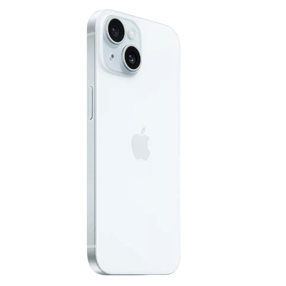 iPhone 15 Blue rear view with dual camera and 48MP lens