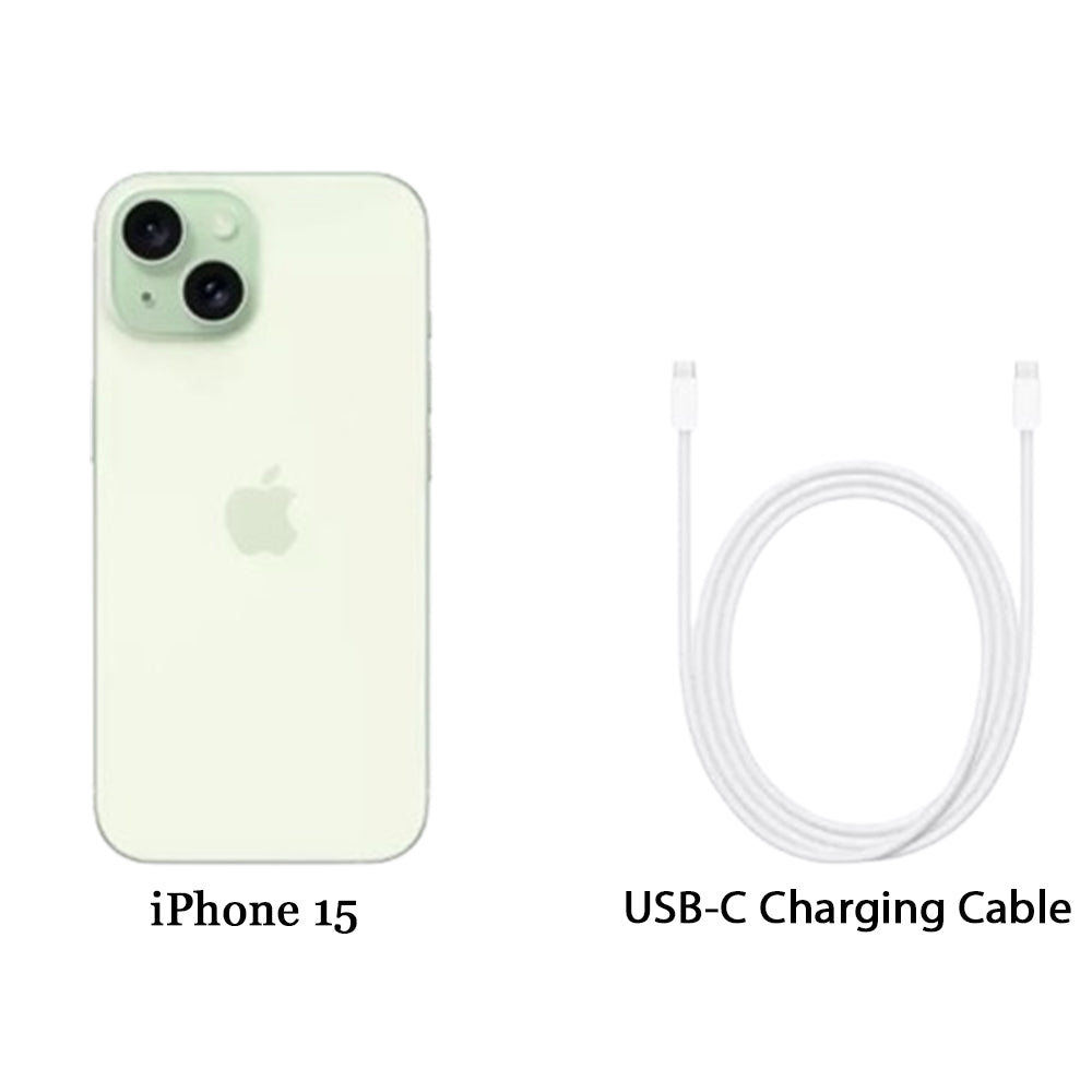iPhone 15 512GB Green retail packaging with USB-C cable