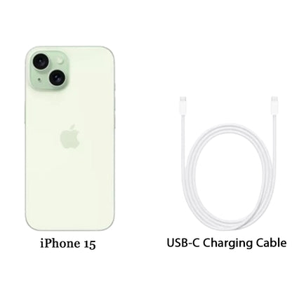 iPhone 15 512GB Green retail packaging with USB-C cable