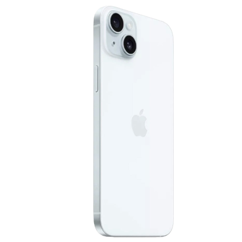 iPhone 15 Plus Blue in hand showcasing size