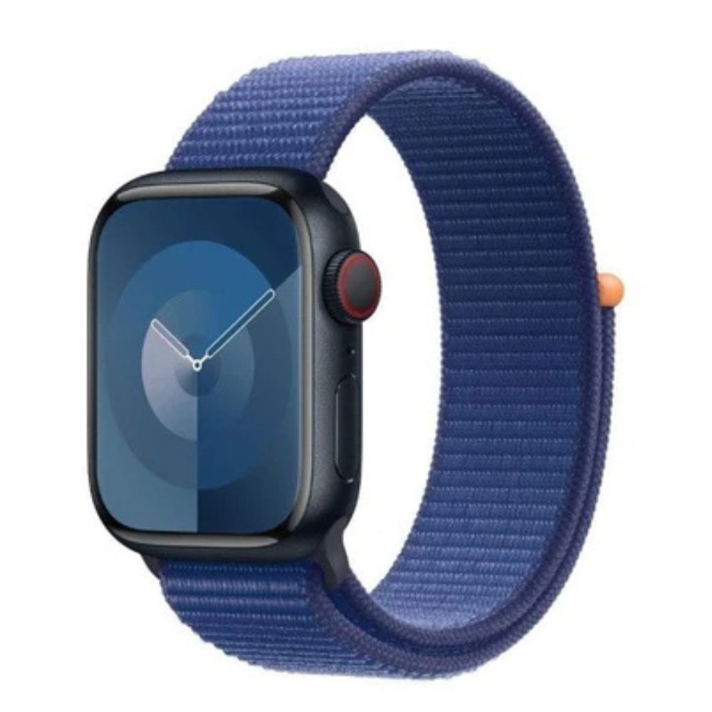 Apple Watch with Ocean Blue Sport Loop on wrist