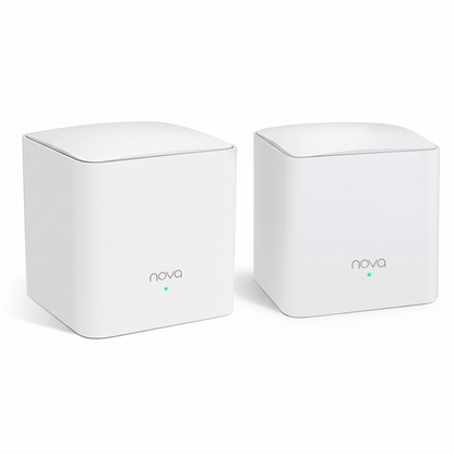 Front view of the Tenda Nova MW5C AC1200 mesh WiFi node.

