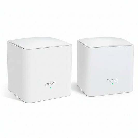 Front view of the Tenda Nova MW5C AC1200 mesh WiFi node.

