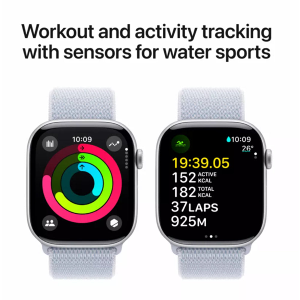 Silver Apple Watch Series 10 GPS water resistant up to 50 meters