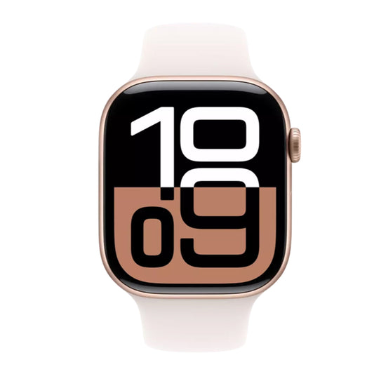 Apple Watch Series 10 with Light Blush Sport Band angled view
