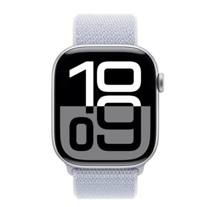 Apple Watch Series 10 with Blue Cloud Sport Loop angled view