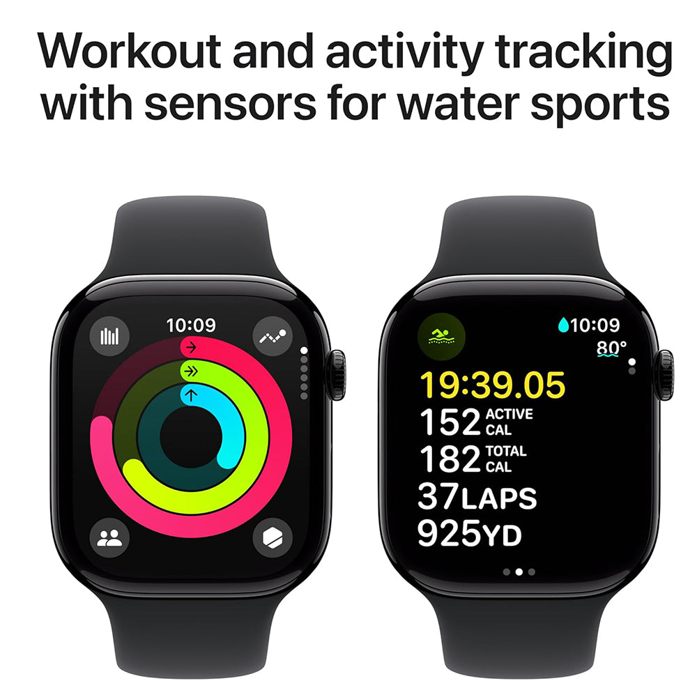 Close-up of Black Sport Band M/L with pin-and-tuck closure design