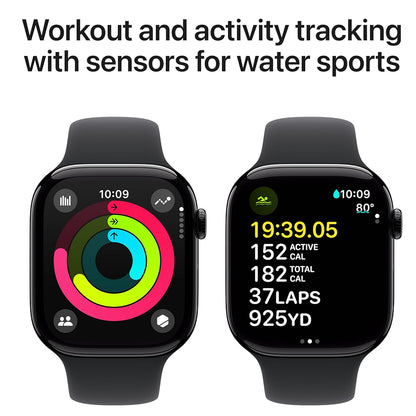 Close-up of Black Sport Band M/L with pin-and-tuck closure design