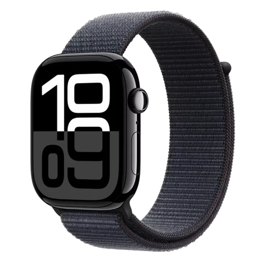 Apple Watch Series 10 Jet Black with Ink Sport Loop front view