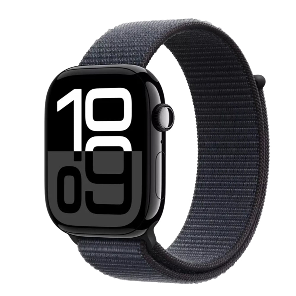 Apple Watch Series 10 Jet Black 46mm with Ink Sport Loop front view