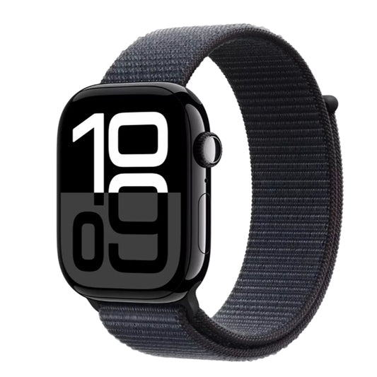 Apple Watch Series 10 Jet Black 46mm with Ink Sport Loop front view