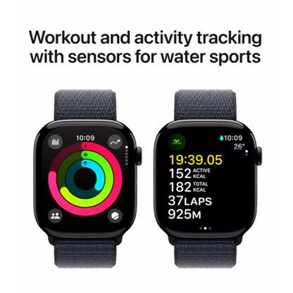 Fitness tracking interface on Apple Watch Series 10 display