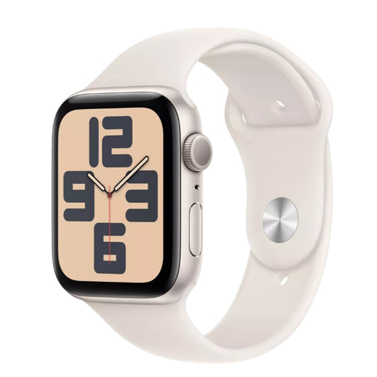 Front view of Apple Watch SE GPS 40mm in Starlight Aluminium with Sport Band
