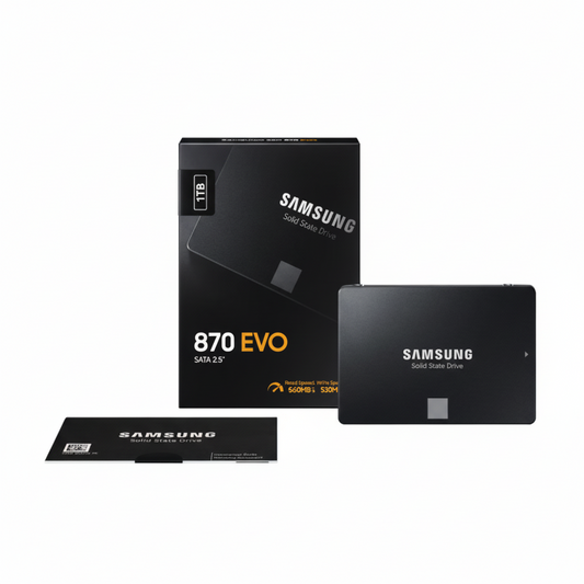 Front view of the Samsung 870 EVO 1TB 2.5-inch SSD.