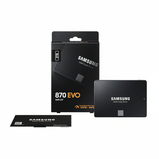 Front view of the Samsung 870 EVO 2TB 2.5-inch SSD.