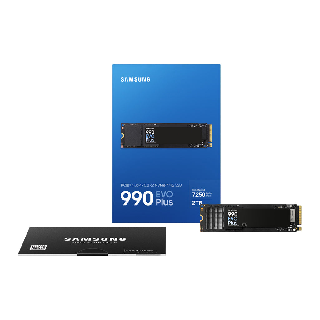 Front view of the Samsung 990 EVO Plus 2TB NVMe M.2 SSD.

