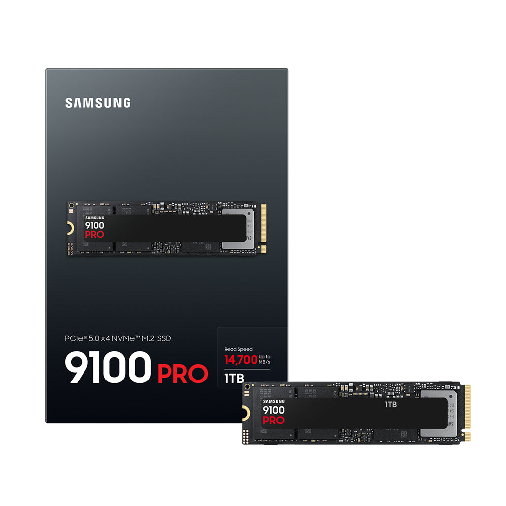 Front view of the Samsung 9100 PRO PCIe 5.0 M.2 SSD.