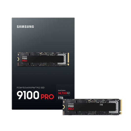 Front view of the Samsung 9100 PRO PCIe 5.0 M.2 SSD.
