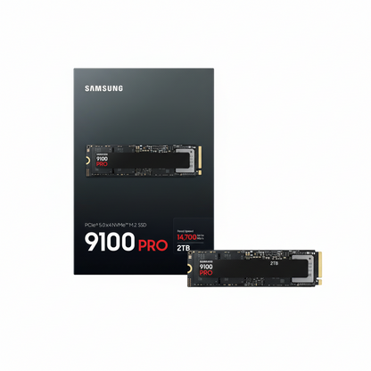 Front view of the Samsung 9100 PRO 2TB PCIe 5.0 M.2 SSD.

