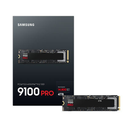 Front view of the Samsung 9100 PRO 4TB PCIe 5.0 M.2 SSD.

