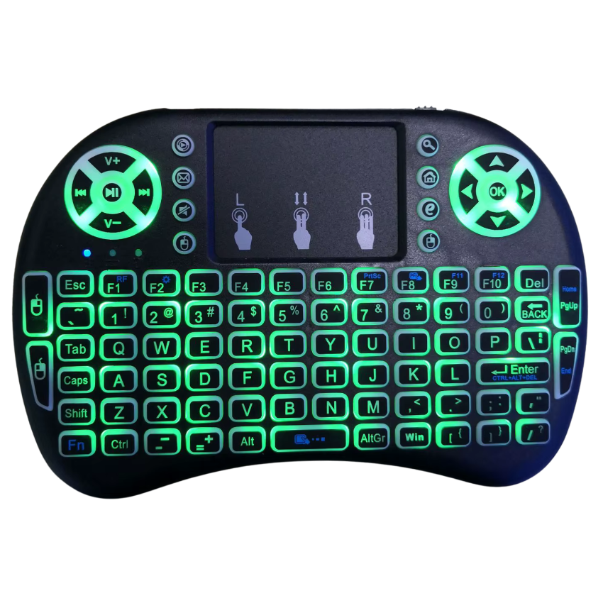 Glowing green keyboard with touchpad on a white background