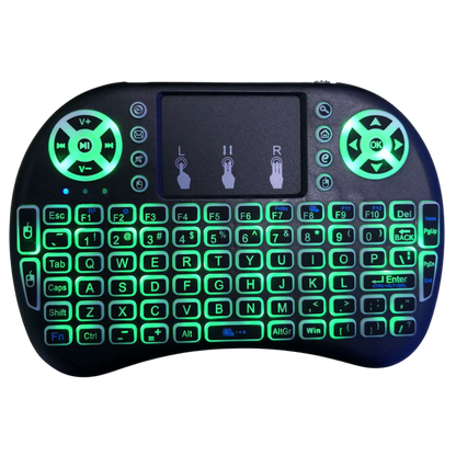 Glowing green keyboard with touchpad on a white background