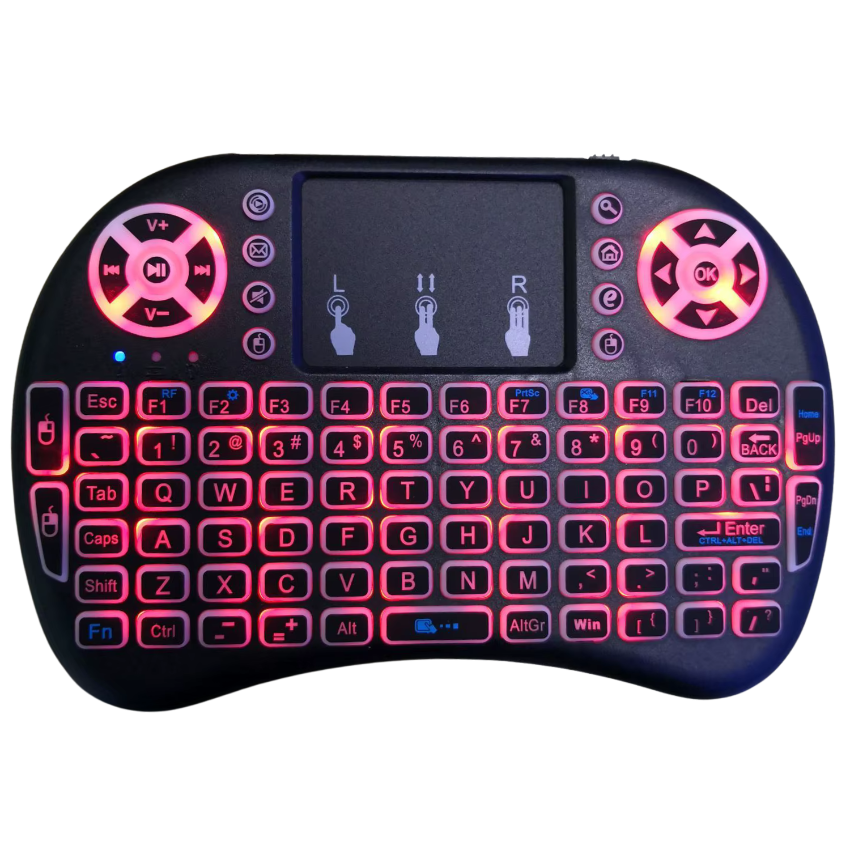 Wireless keyboard with colorful backlighting on a white background