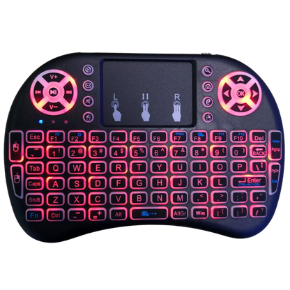 Wireless keyboard with colorful backlighting on a white background