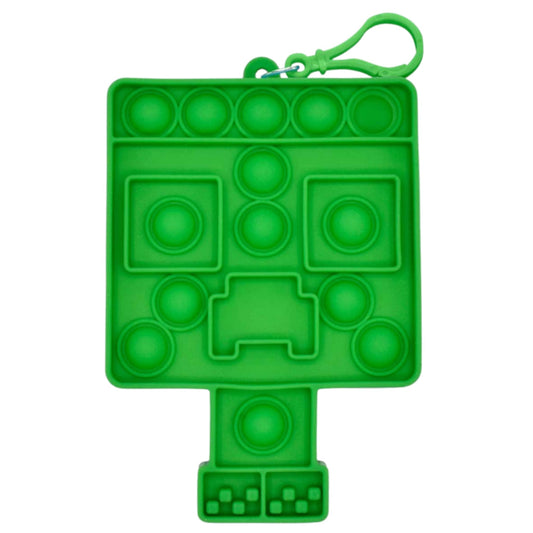 Minecraft Creeper pop-it fidget toy with a keychain on a white background