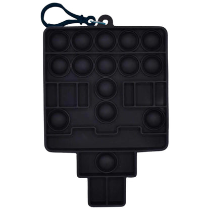 Black Minecraft Enderman pop-it fidget toy with a keychain on a white background