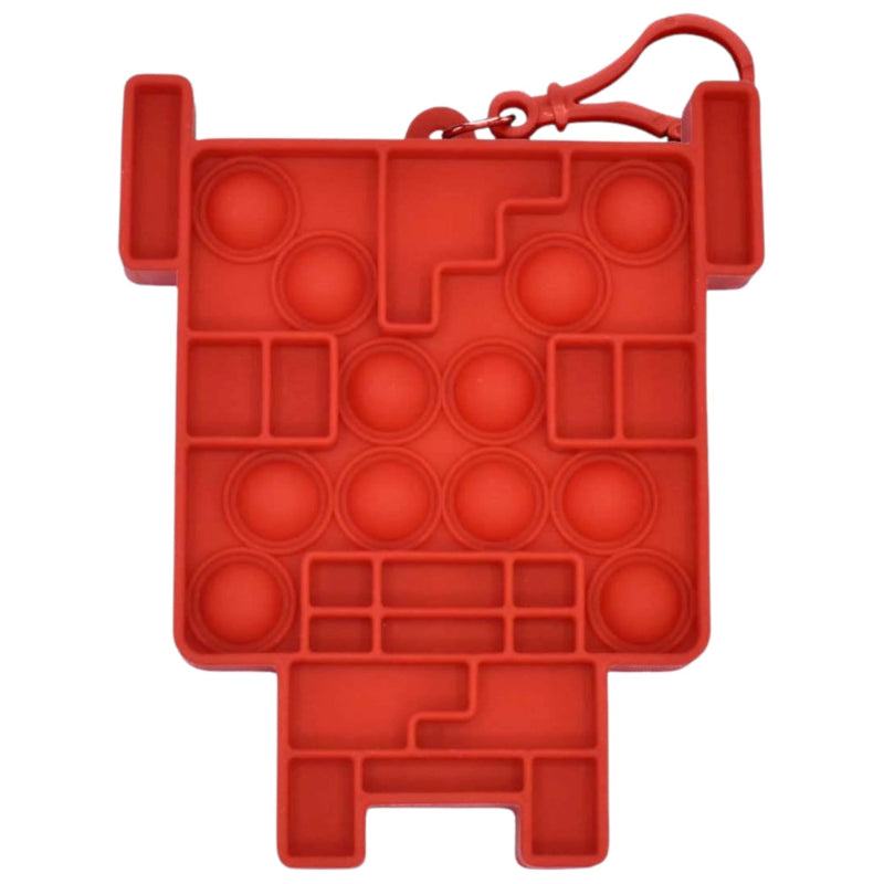 Red Minecraft Mooshroom Cow pop-it fidget toy with key chain on a white background