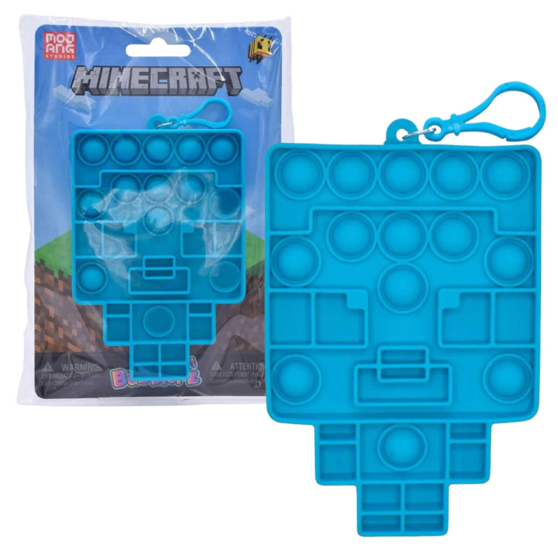 Blue Minecraft Steve pop-it fidget toy with packaging on a white background