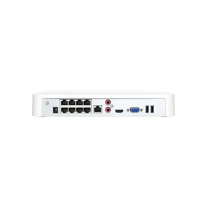 Rear ports of the Tenda N6P-8H showing PoE network interfaces and HDMI output.

