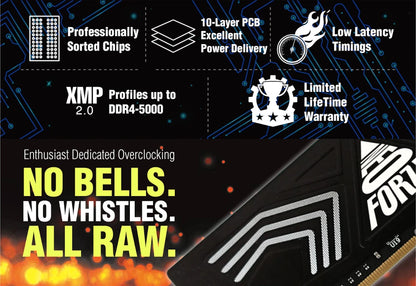 Computer memory stick with branding and feature text on a dark background