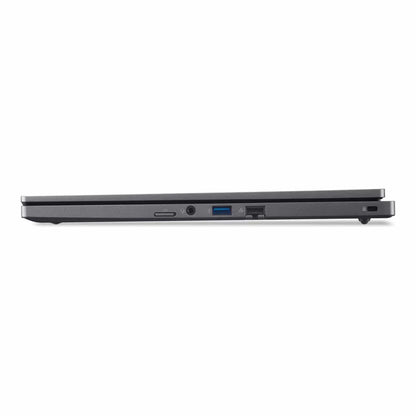 Side view of the Acer TravelMate P2 16" WUXGA Laptop showing the security lock, Aux, RJ45, MicroSD and a USB-A port.