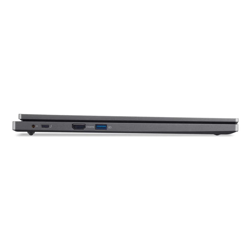 Side view of the Acer TravelMate P2 16" WUXGA Laptop showing the power, USB-C HDMI and a USB-A ports. 