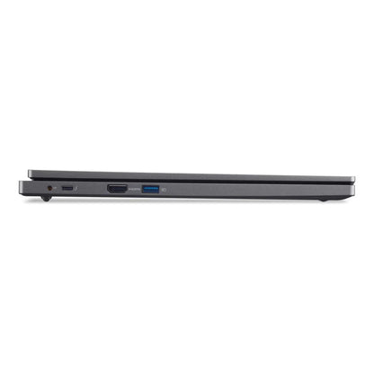 Side view of the Acer TravelMate P2 16" WUXGA Laptop showing the power, USB-C HDMI and a USB-A ports. 