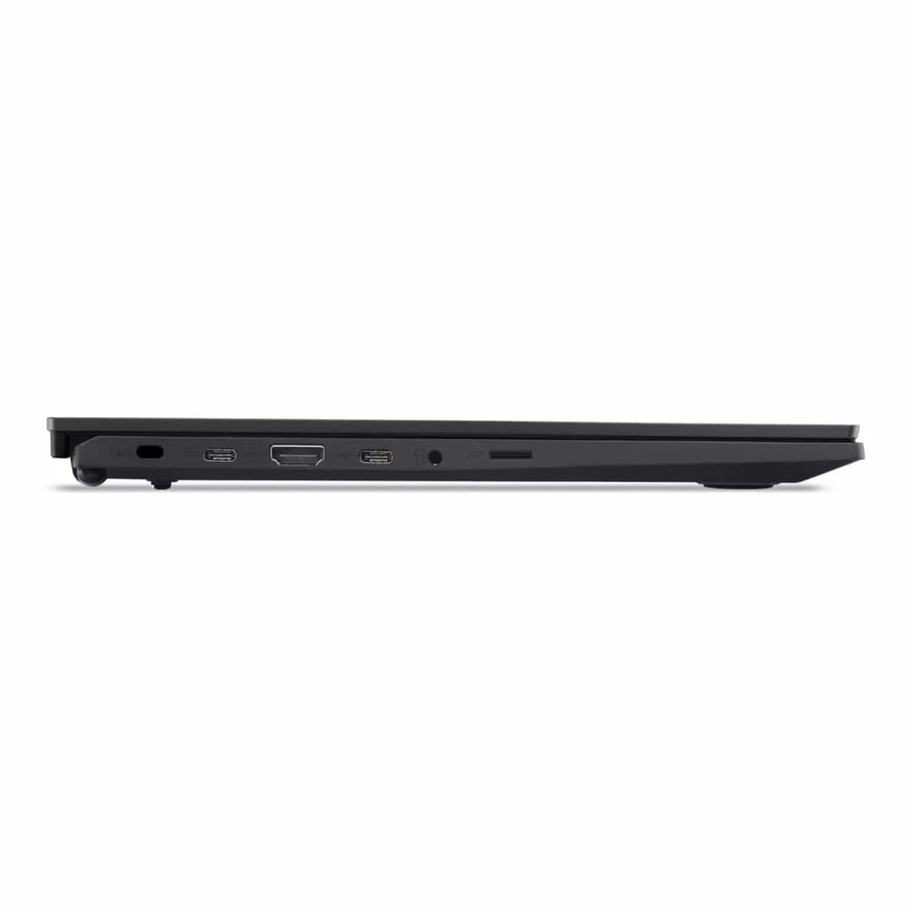 Side view of the Acer Extensa EXO14-17 14" WUXGA Laptop showing the security lock port, 2 USB-C ports, HDMI, AUX and micro-sd ports