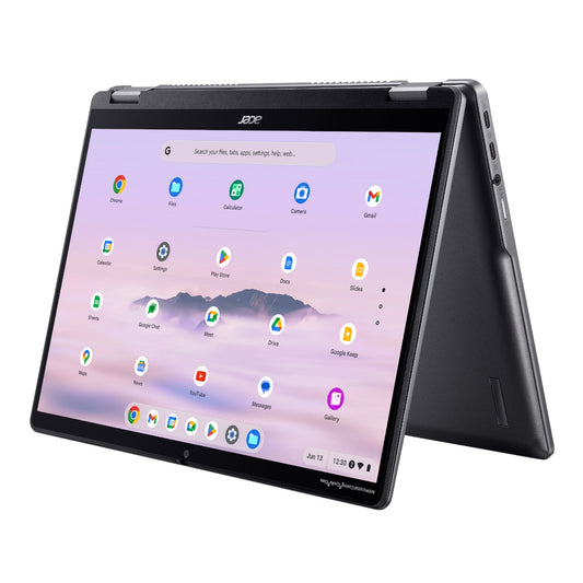 Acer Chromebook Plus Spin 514 14-inch 2-in-1 touchscreen laptop in tent mode, Chrome OS, i5, 8GB RAM, 256GB storage