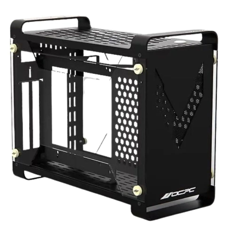 Compact PC enclosure with black finish and optimized airflow